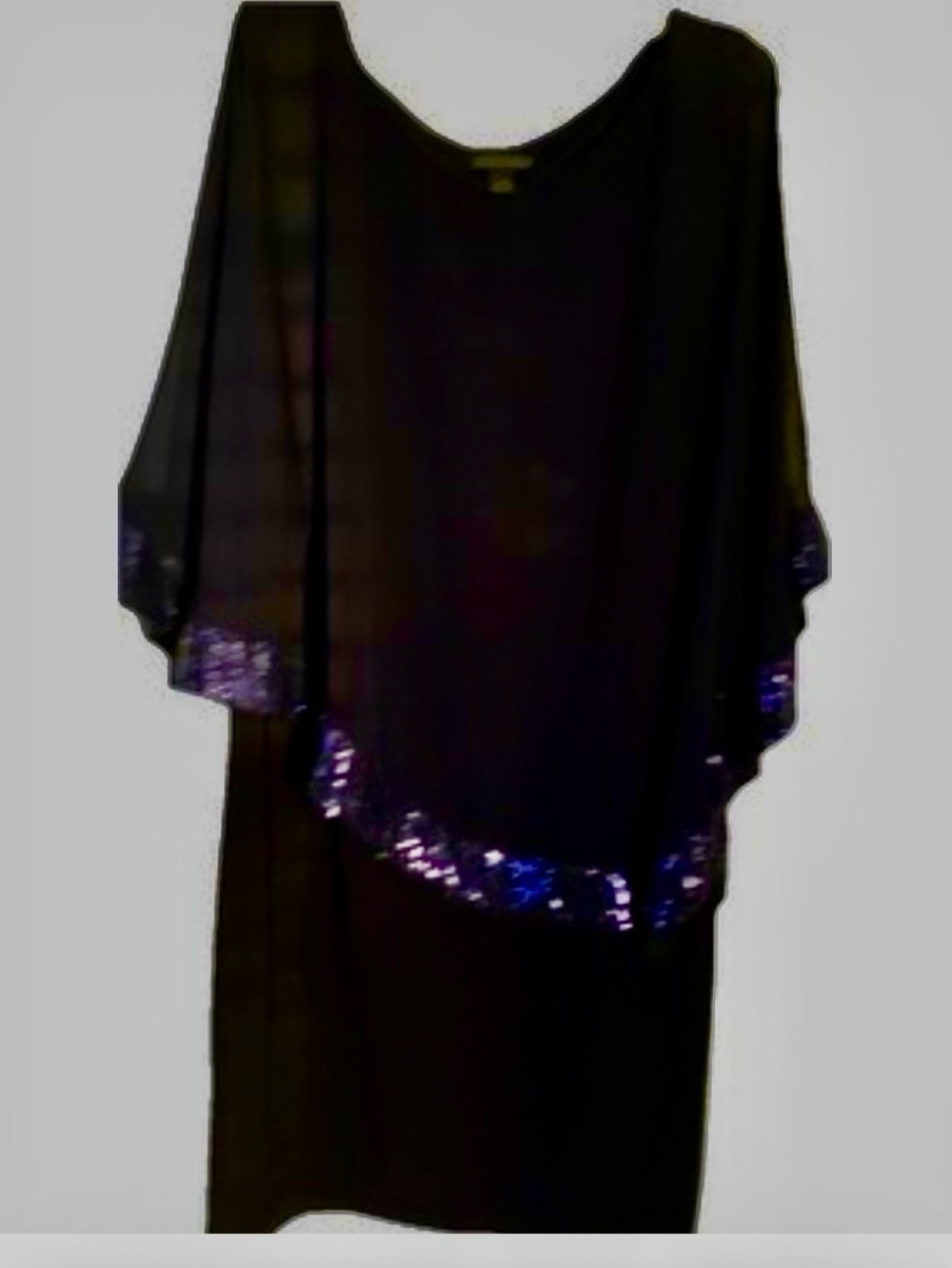 Rozali Capelet Coctail Dress Sequin Trim Sheath Sheer Cape Navy Blue Size 12 NWT